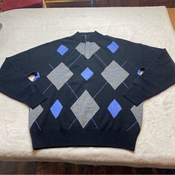 Peter Millar Argyle Wool and Cashmere Button Neck Sweater Size Medium - Picture 1 of 12